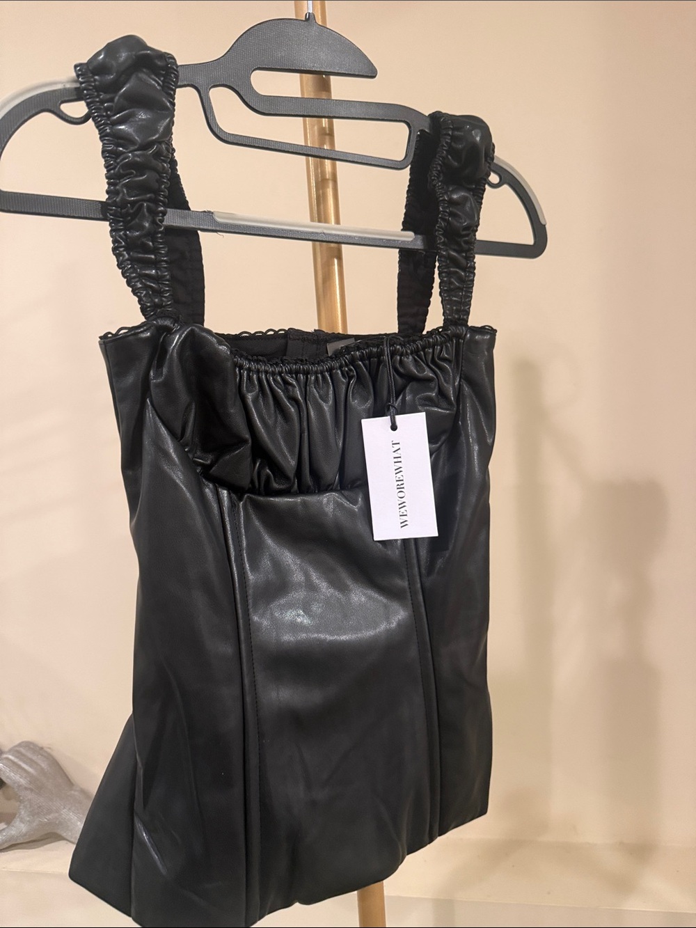 Weworewhat Black Faux Leather corset top